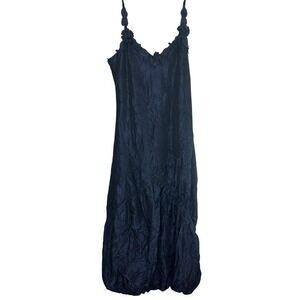 Sue Wong Vintage Navy Blue Crinkle Bubble Hem Floral Applique Dress Size Medium